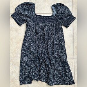 American Eagle Floral Smocked Puff Sleeved Mini Babydoll Dress Navy Size Medium
